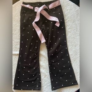Gymboree girls brown flare bottom corduroy pants with pink polka dots